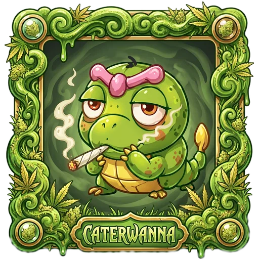 Caterwanna, a sleepy green caterpillar with a pink bow